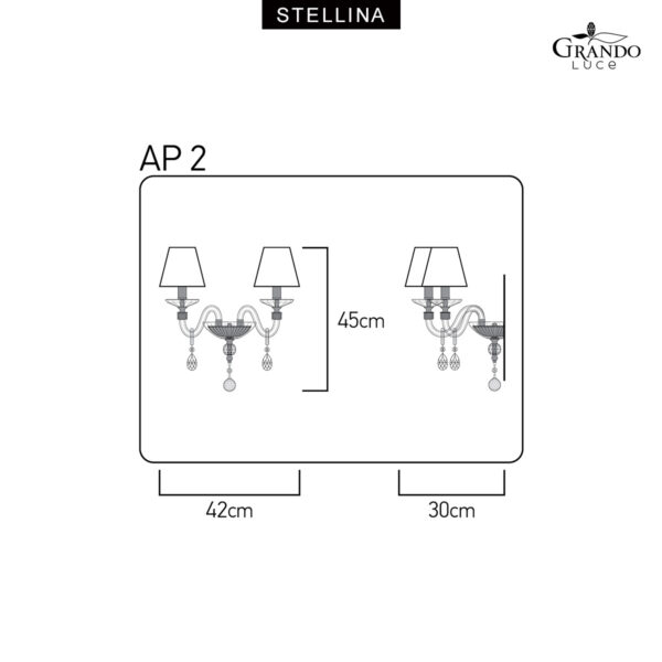 STELLINA AP2 Φωτιστικό επιτοίχιο απλίκα κρυστάλλινη φύλλο ασήμι Asfour crystal 110-AP2-SL-CR GRANDOLUCE