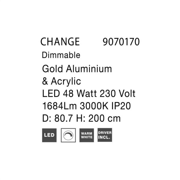 CHANGE Φωτιστικό οροφής κρεμαστό led χρυσό ματ ∅80cm 9070170 NOVALUCE