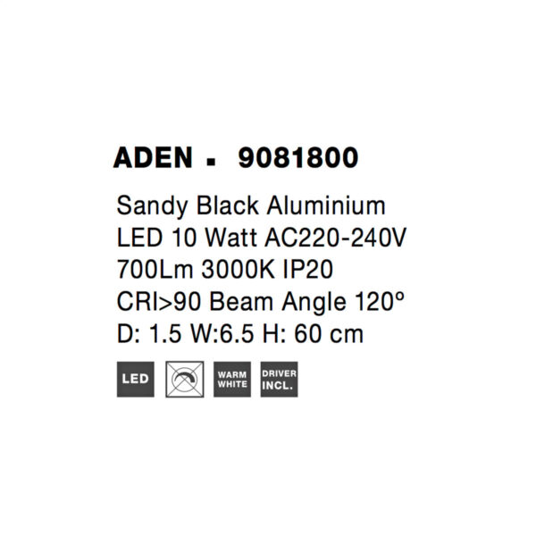 ADEN Φωτιστικό επίτοιχο μαύρο απλίκα τοίχου H.60cm 9081800 NOVALUCE