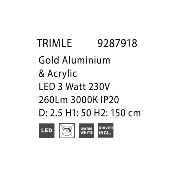 TRIMLE Φωτιστικό οροφής κρεμαστό χρυσό ματ H.50cm 9287918 NOVALUCE