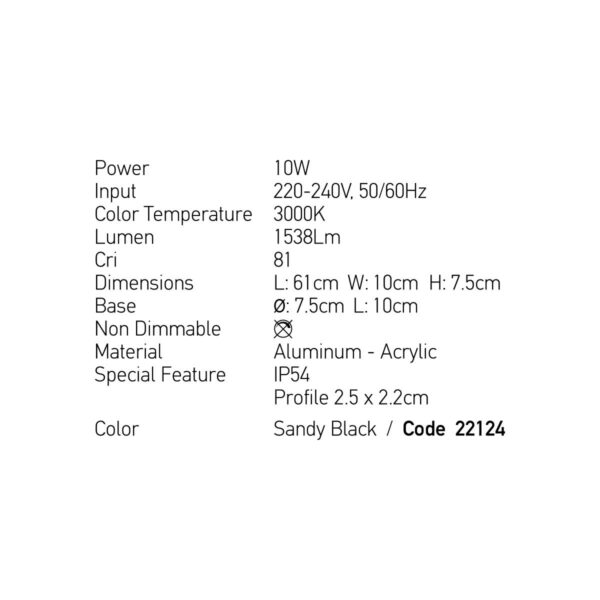 22124 Φωτιστικό επιτοίχιο μαύρο απλίκα μπάνιου IP54 ∅61x10cm ZAMBELIS